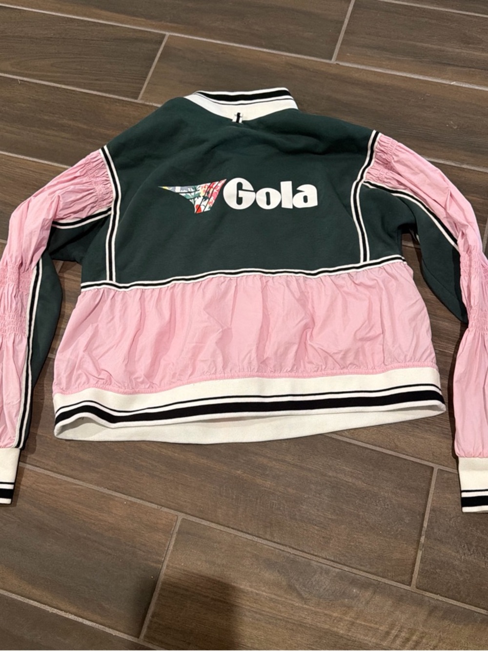 Anthropology Gola Green and Pink Panel Bomber Jacket with Logo
